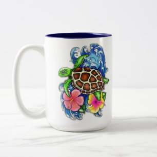 Tropische Meeresschildkröte und Hibiskus Zweifarbige Tasse