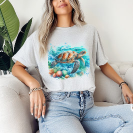 Tropische Meeresschildkröte unter dem Meer T-Shirt