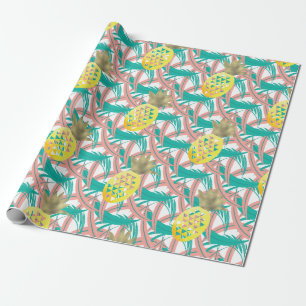 Tropische mehrfarbige Palmwedel Gold Ananas Geschenkpapier