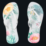 Tropische Minze Blütensommer-Gastgeschenk Hochzeit Flip Flops<br><div class="desc">Minze,  rosa und gelbe exotische Sommerzeit-Gastgeschenke Hochzeiten mit Pionieren,  Eukalyptus,  Rosehips,  Sukkulent,  Lisianthus,  Menthol-Blätter und Sukkulente.</div>