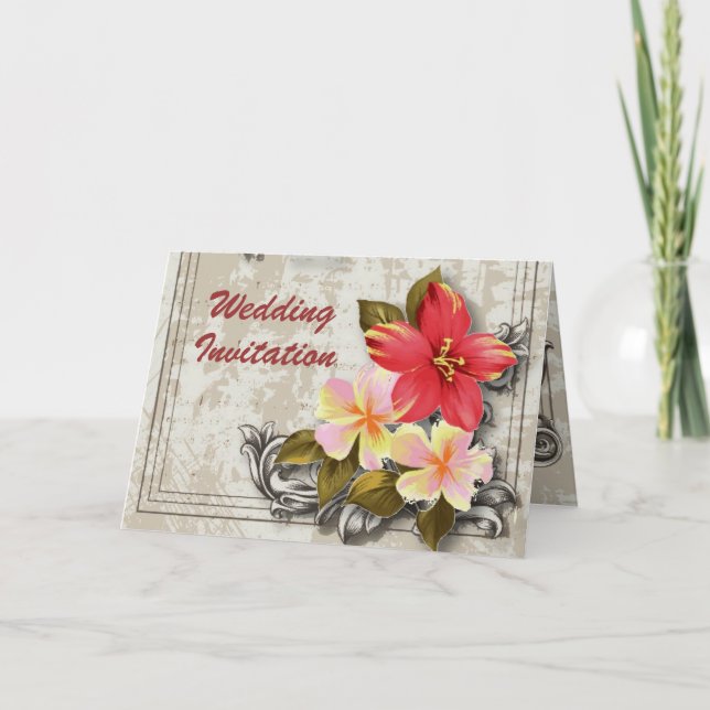 tropische mit Blumenhochzeit Vintagen Einladung (Vorderseite)