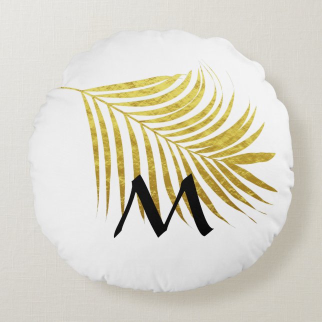 Tropische Mit Monogramm Initialen von Palmblättern Rundes Kissen (Vorderseite)