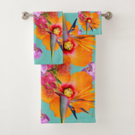 tropische moderne hawaiianische Steppe Badhandtuch Set