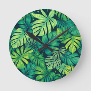 Tropische Monstera-Blätter Dschungelmuster Runde Wanduhr