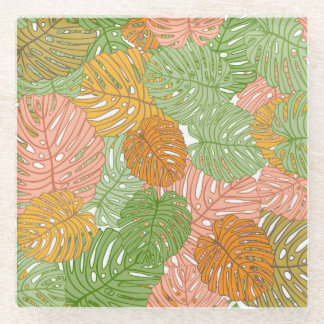 Tropische Monstera-Blätter, farbenfrohe, nahtlose Glasuntersetzer