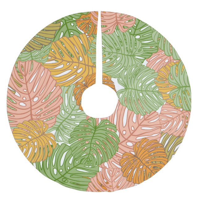 Tropische Monstera-Blätter, farbenfrohe, nahtlose  Polyester Weihnachtsbaumdecke (Vorderseite)