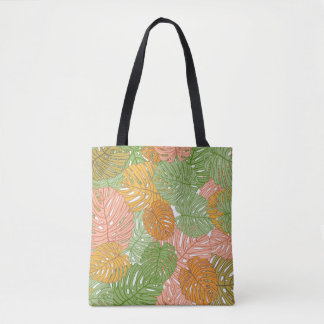 Tropische Monstera-Blätter, farbenfrohe, nahtlose  Tasche