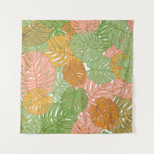 Tropische Monstera-Blätter, farbenfrohe, nahtlose Wandteppich