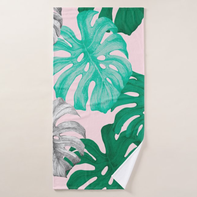 Tropische Monstera Blätter handgezeichnete Abbildu Badehandtuch (Badehandtuch)