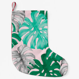 Tropische Monstera Blätter handgezeichnete Abbildu Kleiner Weihnachtsstrumpf
