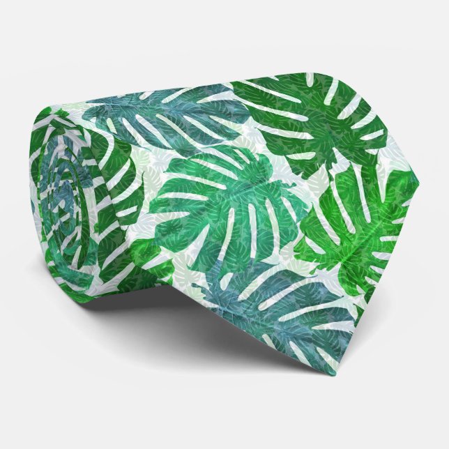 Tropische Monstera-Blätter Krawatte (Gerollt)