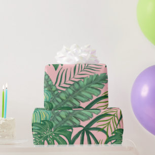 Tropische Monstera-Blätter mit rosa Laub Party Geschenkpapier