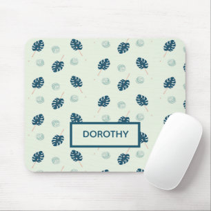 Tropische Monstera-Blätter Monogramm auf blau Mousepad