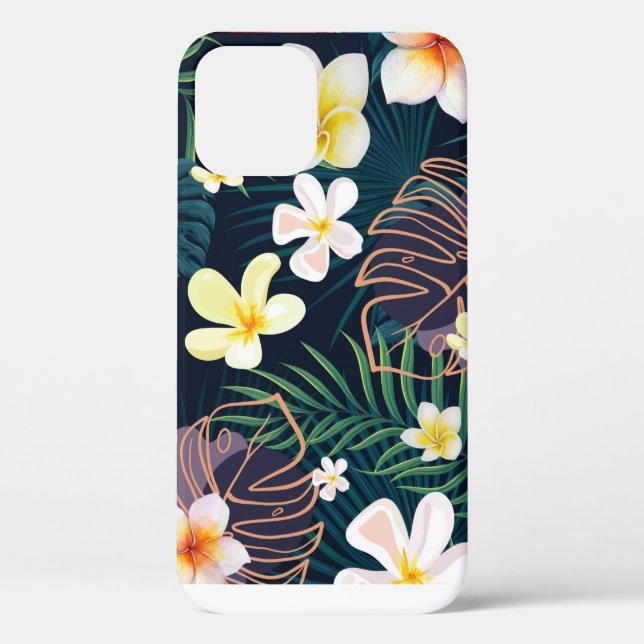 Tropische Monstera-Blätter Plumeria Blume Case-Mate iPhone Hülle (Rückseite)