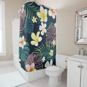 Tropische Monstera-Blätter Plumeria Blume Duschvorhang