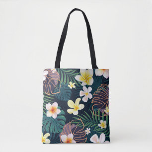 Tropische Monstera-Blätter Plumeria Blume Tasche