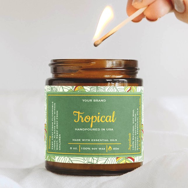 Tropische Monstera-Blätter Rutschen um das Candle- Rechteckiger Aufkleber (Von Creator hochgeladen)