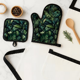 Tropische Monstera Botanisch Grün Dschungel Ofenhandschuh & Topflappen-Set