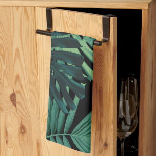 Tropische Monstera-Dschungel-Nacht-Blätter 1 Geschirrtuch