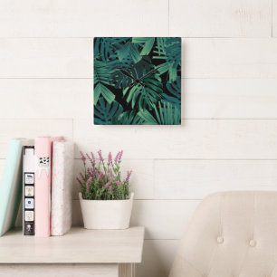 Tropische Monstera-Dschungelnacht-Blätter 1 Quadratische Wanduhr