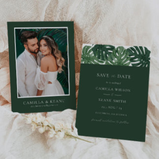 Tropische Monstera Hochzeit - Save the Date Einladung