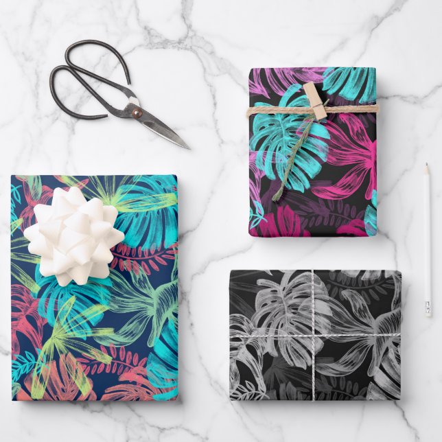 Tropische Monstera Laubblätter Geschenkpapier Set (Vorderseite)