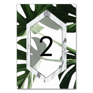 Tropische Monstera Marmor Hochzeit Tischnummer