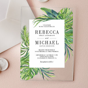 Tropische Monstera Palm Hochzeit Acryleinladungen