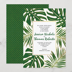 Tropische Monstera, Palmen Blätter Goldhochzeit Einladung