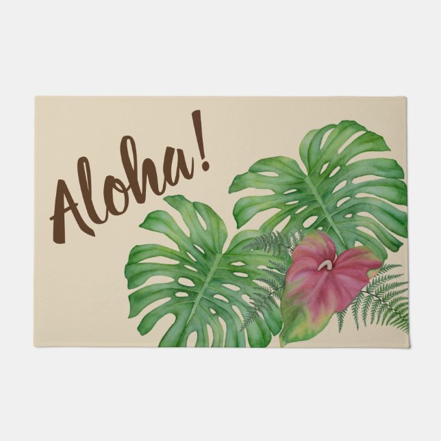 Tropische Monstera u. Blütenschweif-Aloha Fußmatte (Vorderseite)