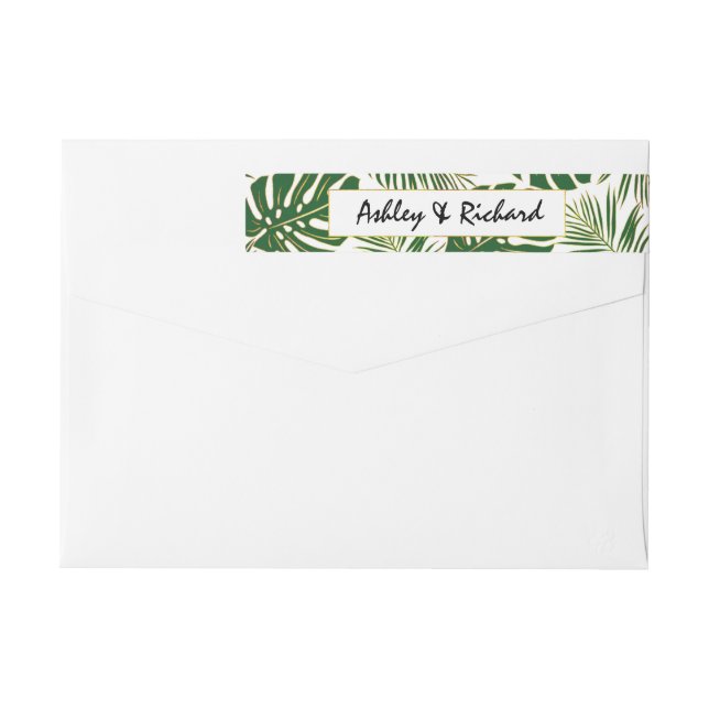 Tropische Monstera und Blätter aus Palmen Hochzeit (Rückseite)