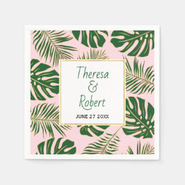 Tropische Monstera und Blätter aus Palmen Rosa Hoc Serviette