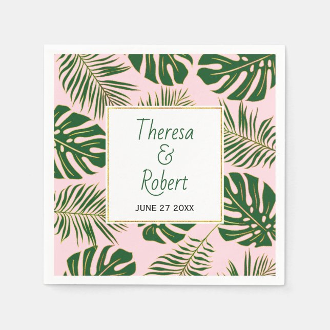Tropische Monstera und Blätter aus Palmen Rosa Hoc Serviette (Vorderseite)
