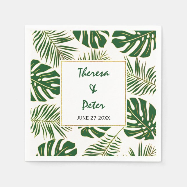 Tropische Monstera und Palmen Blätter Moderne Hoch Serviette (Vorderseite)