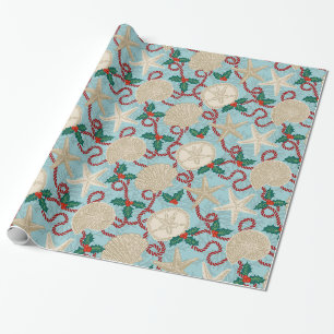 Tropische Muscheln an der Weihnachtsküste - Aqua Geschenkpapier