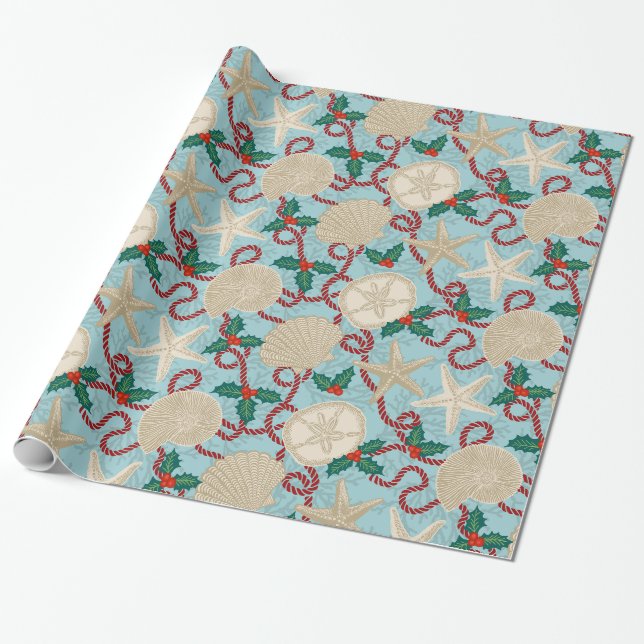 Tropische Muscheln an der Weihnachtsküste - Aqua Geschenkpapier (Ungerollt)