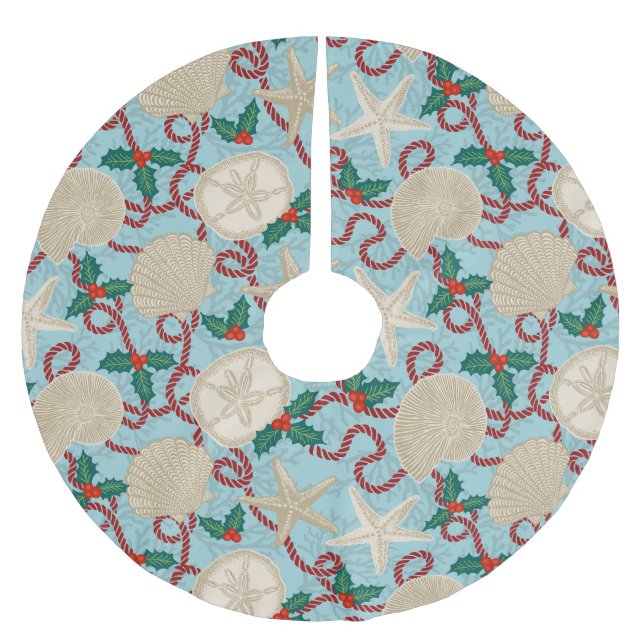 Tropische Muscheln an der Weihnachtsküste - Aqua Polyester Weihnachtsbaumdecke (Vorderseite)