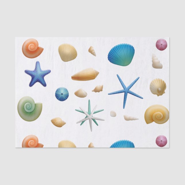 Tropische Muscheln farbiges Muster Seidenpapier (Vorderseite)