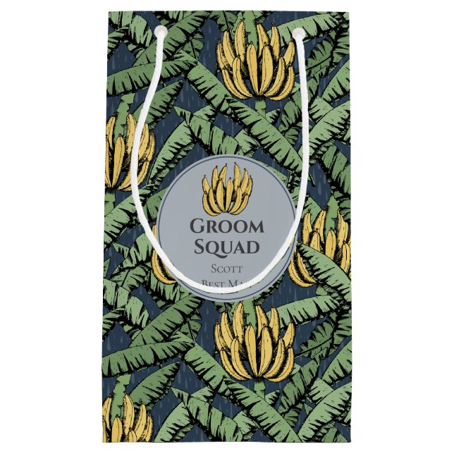 Tropische Navy Groom Squad Banana Blätter Kleine Geschenktüte (Vorderseite)