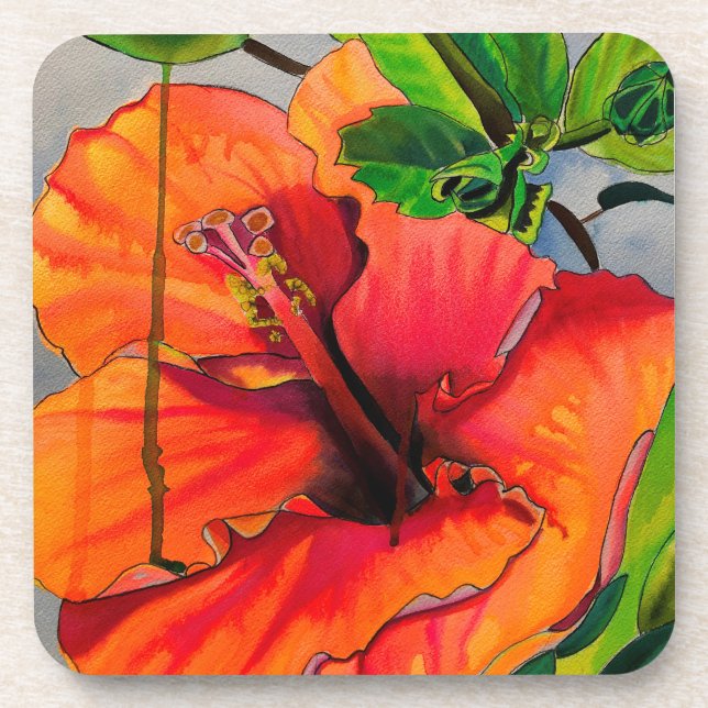Tropische Neon Hibiskus Blume Getränkeuntersetzer (Vorderseite)