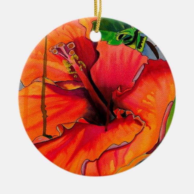 Tropische Neon Hibiskus Blume Keramik Ornament (Vorne)