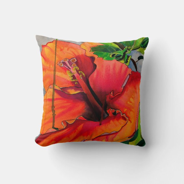 Tropische Neon Hibiskus Blume Kissen (Vorderseite)