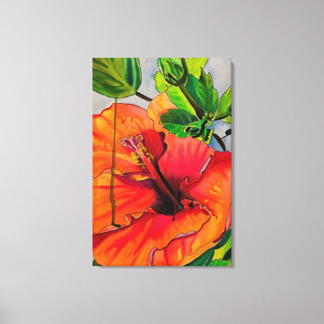 Tropische Neon Hibiskus Blume Leinwanddruck (Vorderseite)