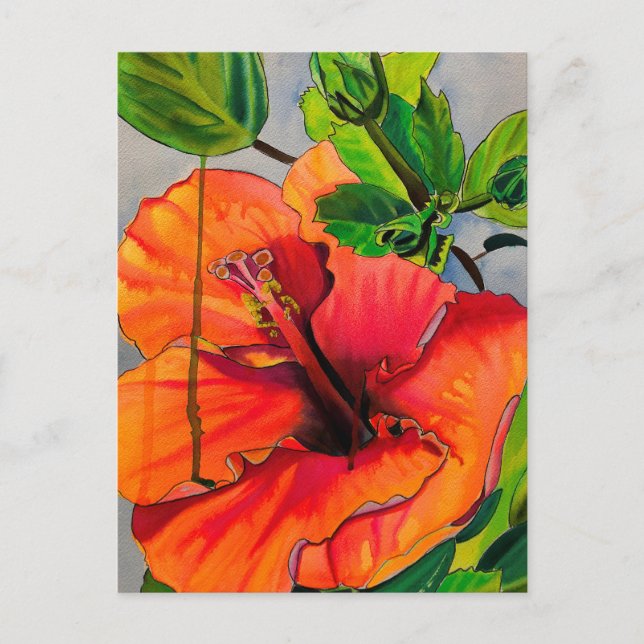 Tropische Neon Hibiskus Blume Postkarte (Vorderseite)