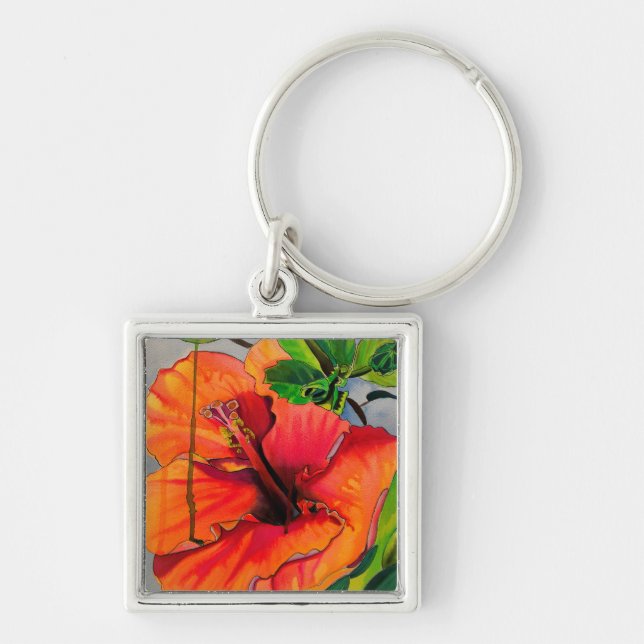 Tropische Neon Hibiskus Blume Schlüsselanhänger (Vorne)