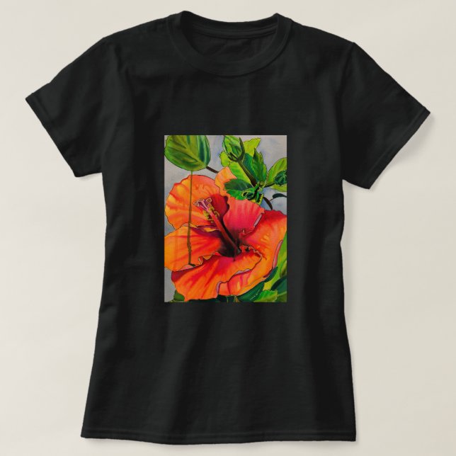 Tropische Neon Hibiskus Blume T-Shirt (Design vorne)