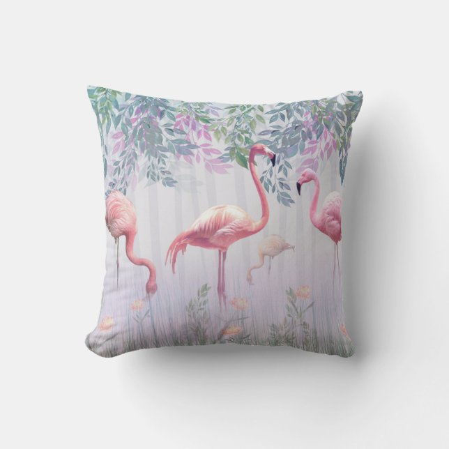 Tropische Niedliche Familie rosa Flamingos Kissen (Vorderseite)