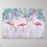 Tropische Niedliche Familie rosa Flamingos Wasserf