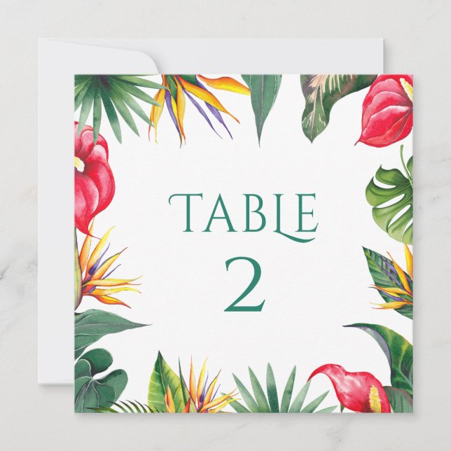 Tropische Oasen Blume Hochzeit-Tischnummer Dankeskarte (Vorderseite)