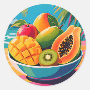 Tropische Obstschale Illustration Runder Aufkleber